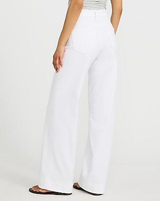 High Waisted White Tall Hem Wide Leg Jeans