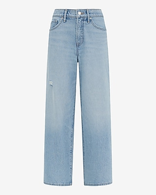 High Waisted Light Wash Wide Leg Ankle Jeans