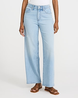 High Waisted Light Wash Wide Leg Ankle Jeans