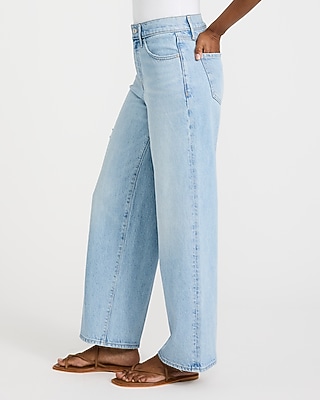High Waisted Light Wash Wide Leg Ankle Jeans