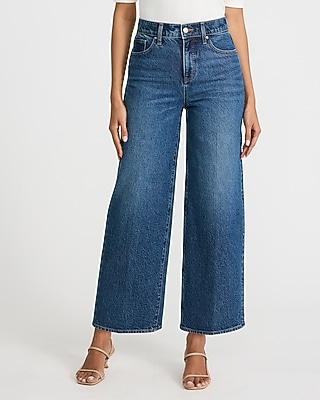 High Waisted Dark Wash Wide Leg Ankle Jeans