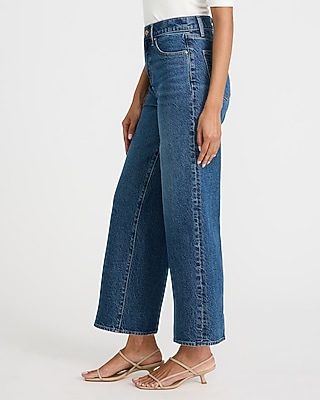 High Waisted Dark Wash Wide Leg Ankle Jeans