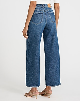 High Waisted Dark Wash Wide Leg Ankle Jeans