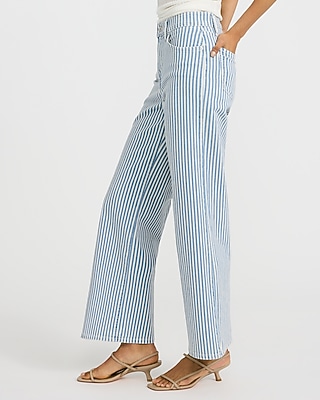 High Waisted Navy Stripe Wide Leg Ankle Jeans - image 2