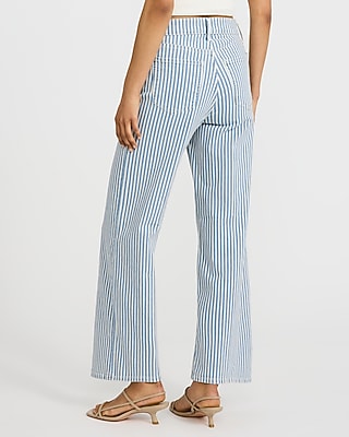 High Waisted Navy Stripe Wide Leg Ankle Jeans - image 3