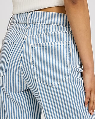 High Waisted Navy Stripe Wide Leg Ankle Jeans - image 4