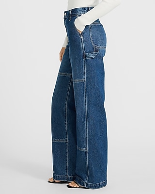 High Waisted Dark Wash Wide Leg Carpenter Jeans