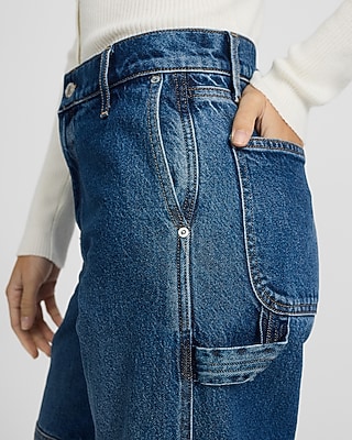 High Waisted Dark Wash Wide Leg Carpenter Jeans