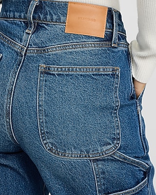 High Waisted Dark Wash Wide Leg Carpenter Jeans