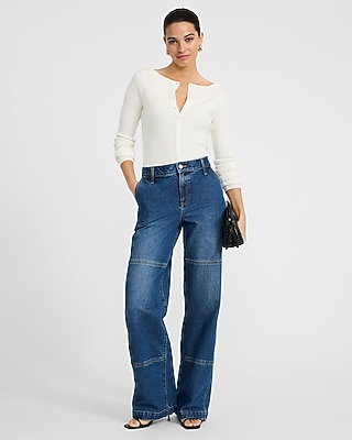 High Waisted Dark Wash Wide Leg Carpenter Jeans