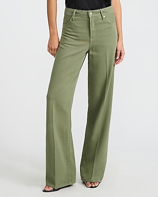 High Waisted Olive Green Wide Leg Jeans