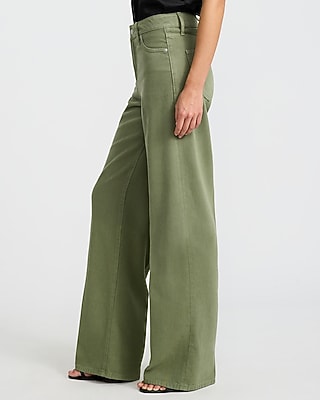 High Waisted Olive Green Wide Leg Jeans