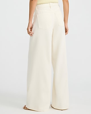 High Waisted Ivory Relaxed Wide Leg Jeans