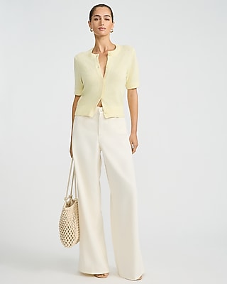 High Waisted Ivory Relaxed Wide Leg Jeans