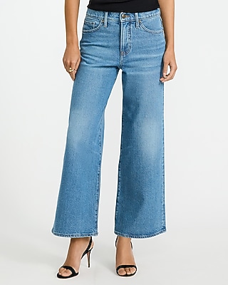 High Waisted Medium Wash Wide Leg Ankle Jeans