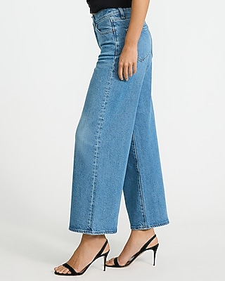 High Waisted Medium Wash Wide Leg Ankle Jeans