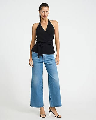 High Waisted Medium Wash Wide Leg Ankle Jeans