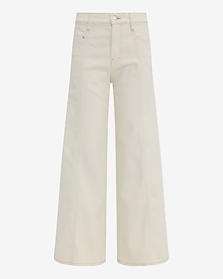 High Waisted Ivory Seamed Wide Leg Ankle Jeans