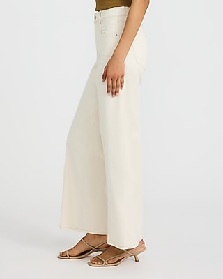 High Waisted Ivory Seamed Wide Leg Ankle Jeans