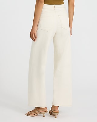 High Waisted Ivory Seamed Wide Leg Ankle Jeans