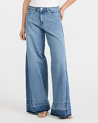 High Waisted Light Wash Released Hem Relaxed Wide Leg Jeans