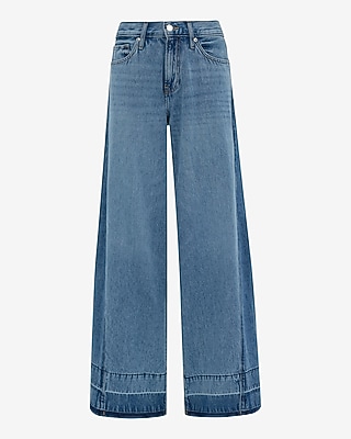High Waisted Light Wash Released Hem Relaxed Wide Leg Jeans