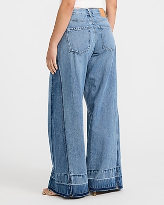 High Waisted Light Wash Released Hem Relaxed Wide Leg Jeans