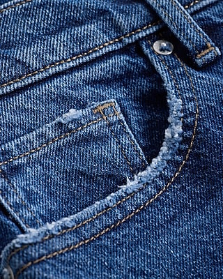 High Waisted Raw Hem Relaxed Wide Leg Stretch Jeans