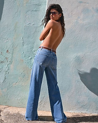 High Waisted Light Wash Wide Leg Jeans