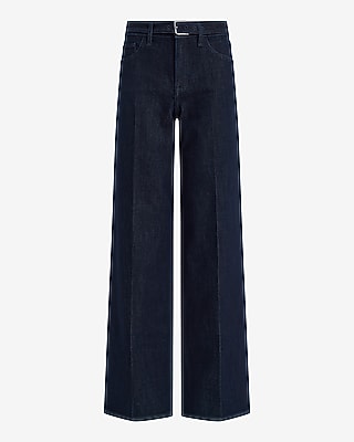 High Waisted Dark Wash Rinse Belted Wide Leg Jeans