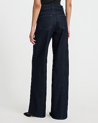 High Waisted Dark Wash Rinse Belted Wide Leg Jeans