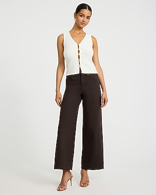 High Waisted Wide Leg Ankle Dark Wash Jeans