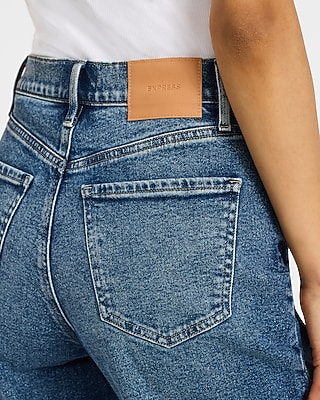High Waisted Dark Wash Raw Hem Wide Leg Jeans