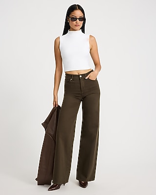 High Waisted Tall Hem Wide Leg Medium Wash Jeans Hyper Stretch