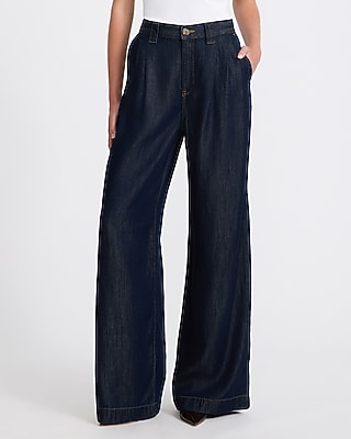 High Waisted Relaxed Wide Leg Dark Wash Trouser Jeans