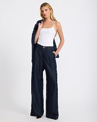 High Waisted Relaxed Wide Leg Dark Wash Trouser Jeans
