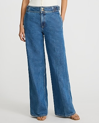 High Waisted Relaxed Wide Leg Medium Wash Jeans | Express