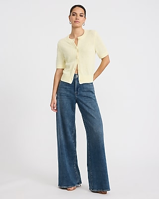 High Waisted Medium Wash Relaxed Wide Leg Jeans