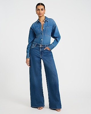 High Waisted Dark Wash Relaxed Wide Leg Jeans