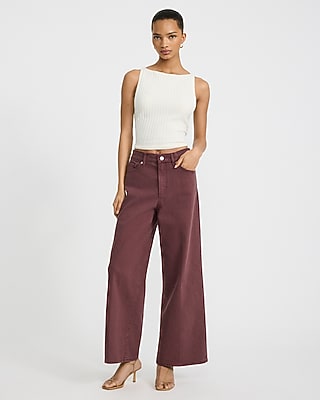 High Waisted Wide Leg Ankle Jeans