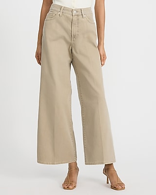 High Waisted Khaki Wide Leg Ankle Jeans