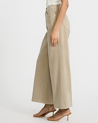 High Waisted Khaki Wide Leg Ankle Jeans