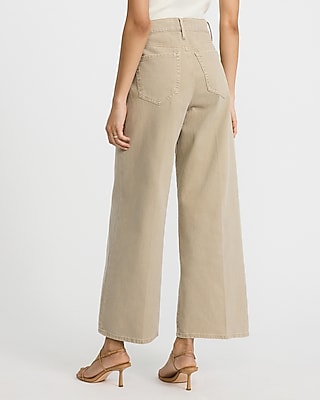 High Waisted Khaki Wide Leg Ankle Jeans