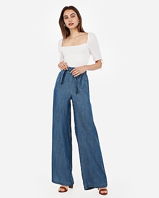 wide leg belted jeans