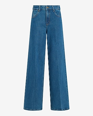 High Waisted Wide Leg Pocket Detail Medium Wash Jeans