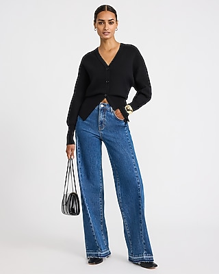 High Waisted Wide Leg Twist Seam Medium Wash Jeans