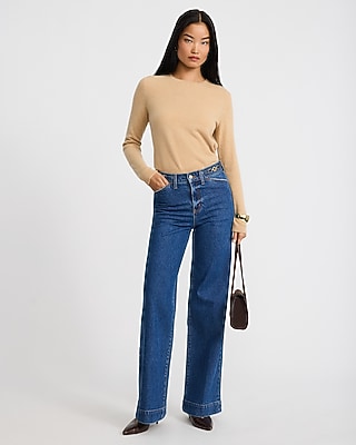 High Waisted Wide Leg Horsebit Dark Wash Jeans