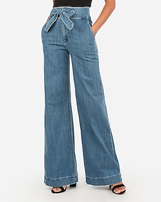 tie waist flare leg jeans