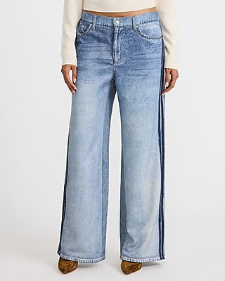 High Waisted Pull On Wide Leg Light Wash Knit Jeans - thumbnail 5