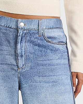 High Waisted Pull On Wide Leg Light Wash Knit Jeans - thumbnail 6